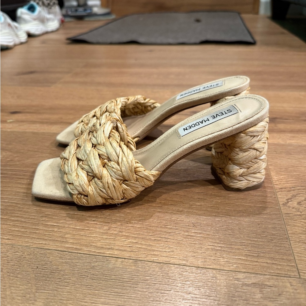 Steve Madden Women's Beige Woven Heeled Sandals